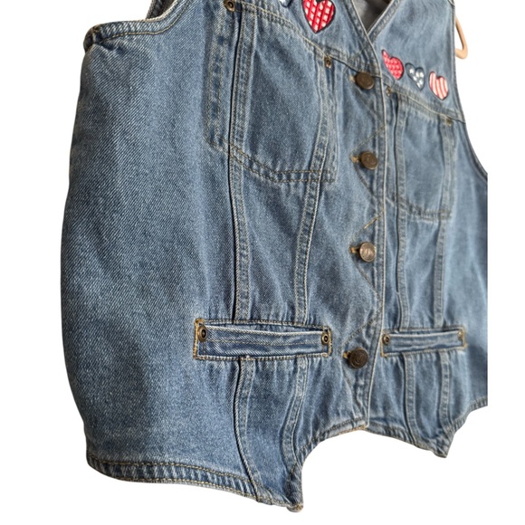 Vintage Solutions Original Denim Vest Western Americana Heart Patch Y2K Medium - Picture 5 of 10